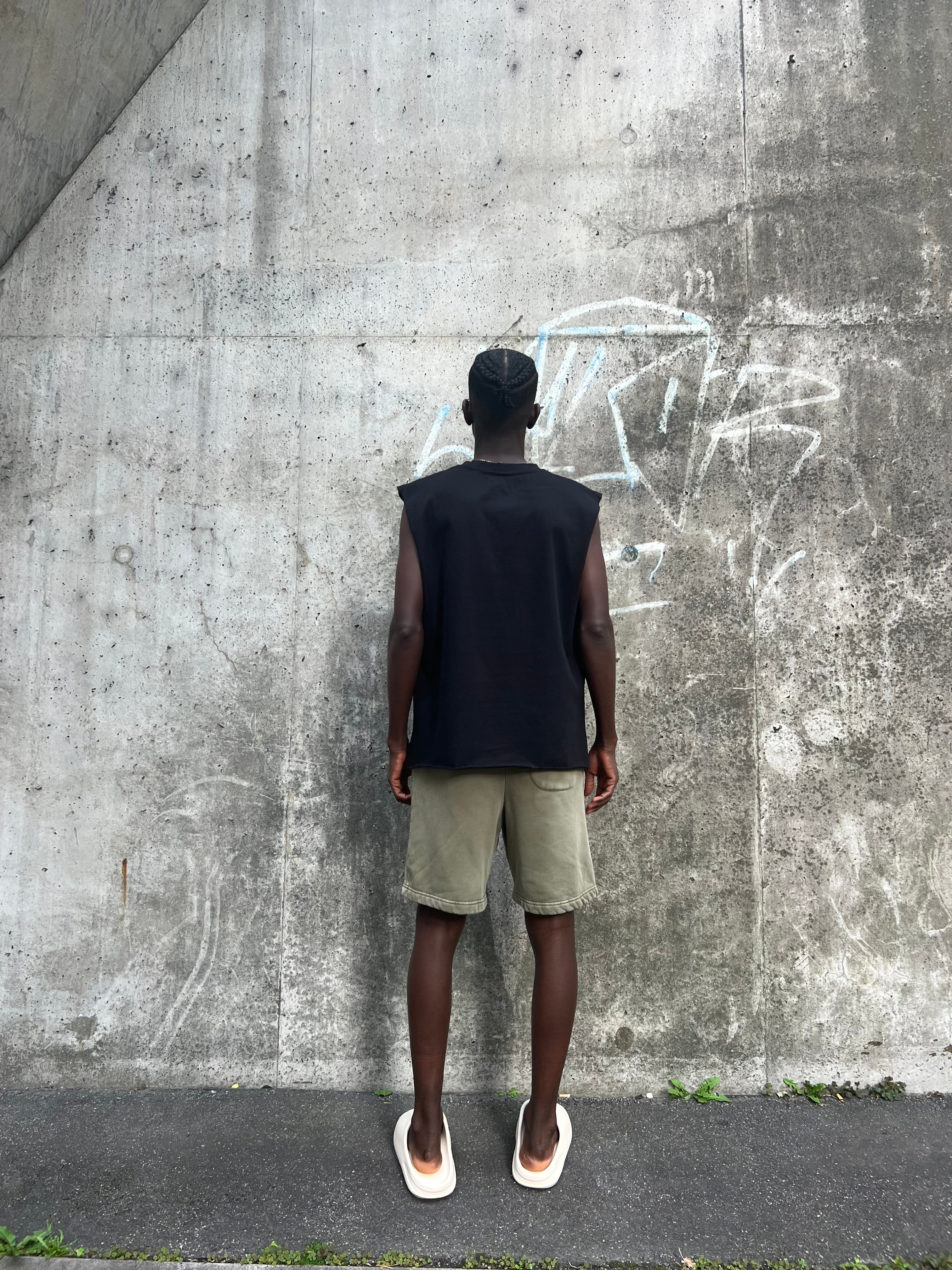 Back on model – plain black cotton tanktop