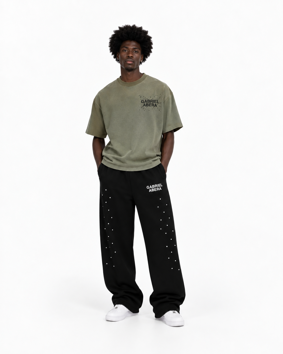 RHINESTONE LOGO TEE – OLIVE GREEN