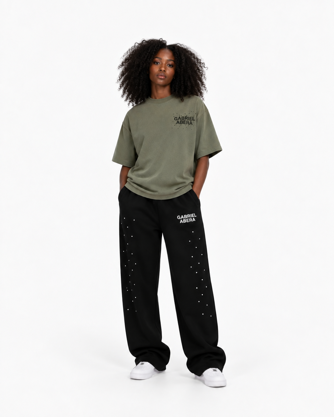 RHINESTONE LOGO TEE – OLIVE GREEN