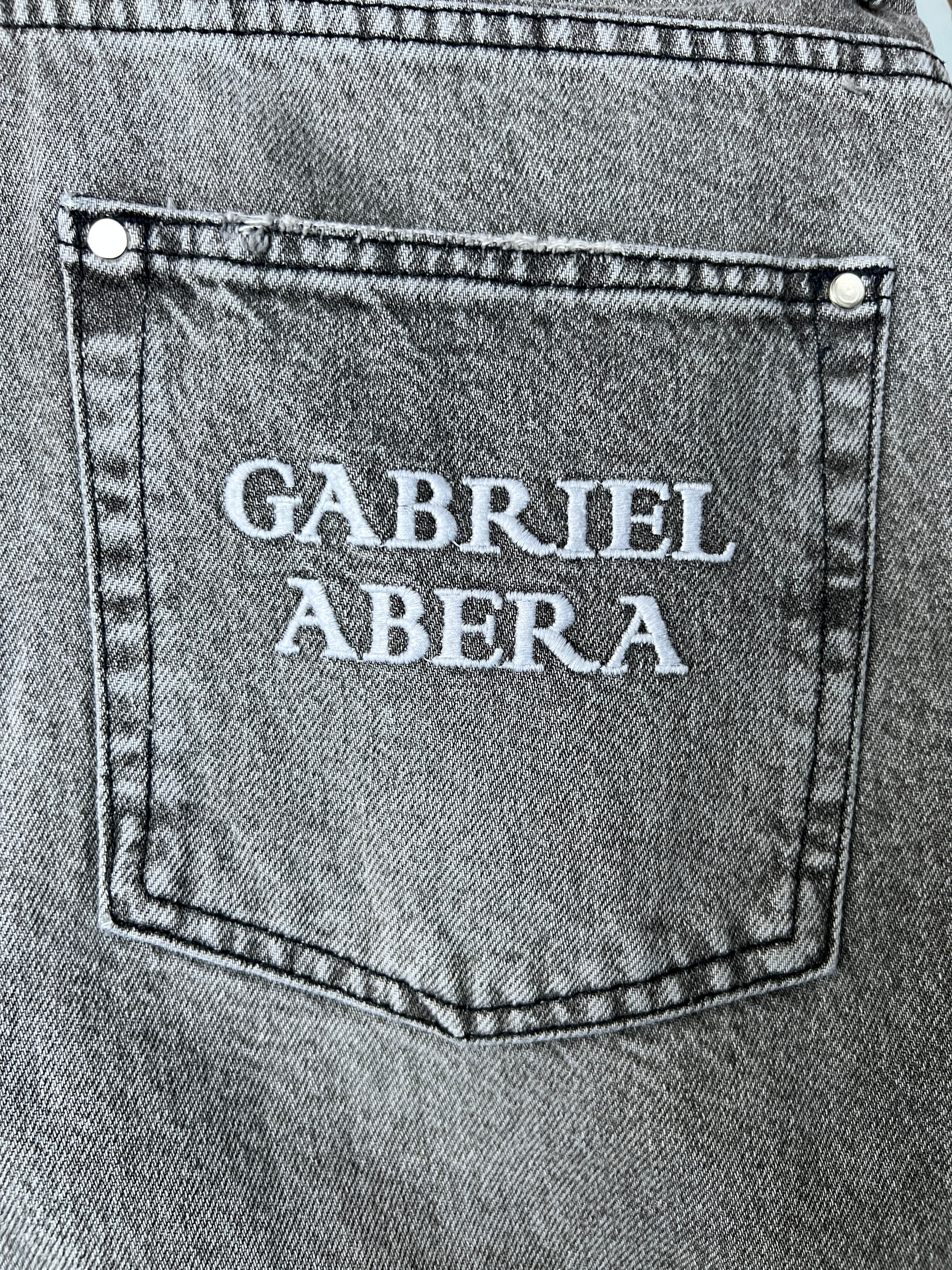 Back pocket embroidery detail on Gabriel Abera Denim Jorts