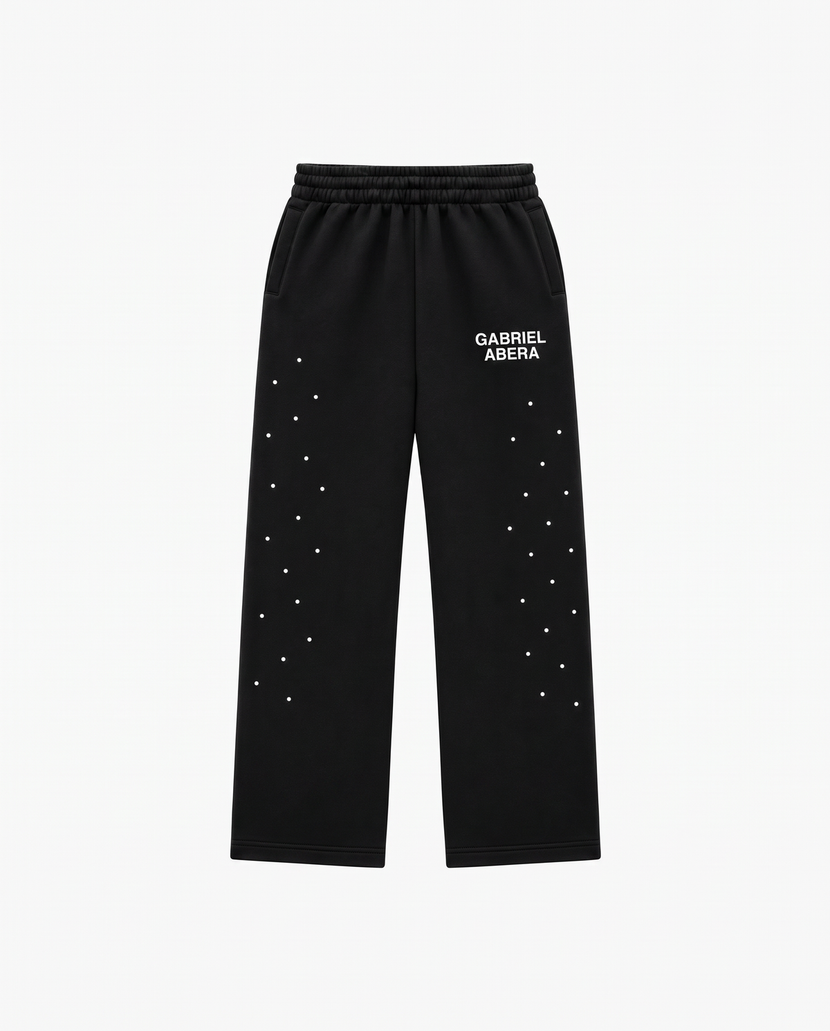 Schwarze GABRIEL ABERA Rhinestone Astral Sweatpants mit Astral-Rhinestone-Design und modernem Oversized Streetwear Fit