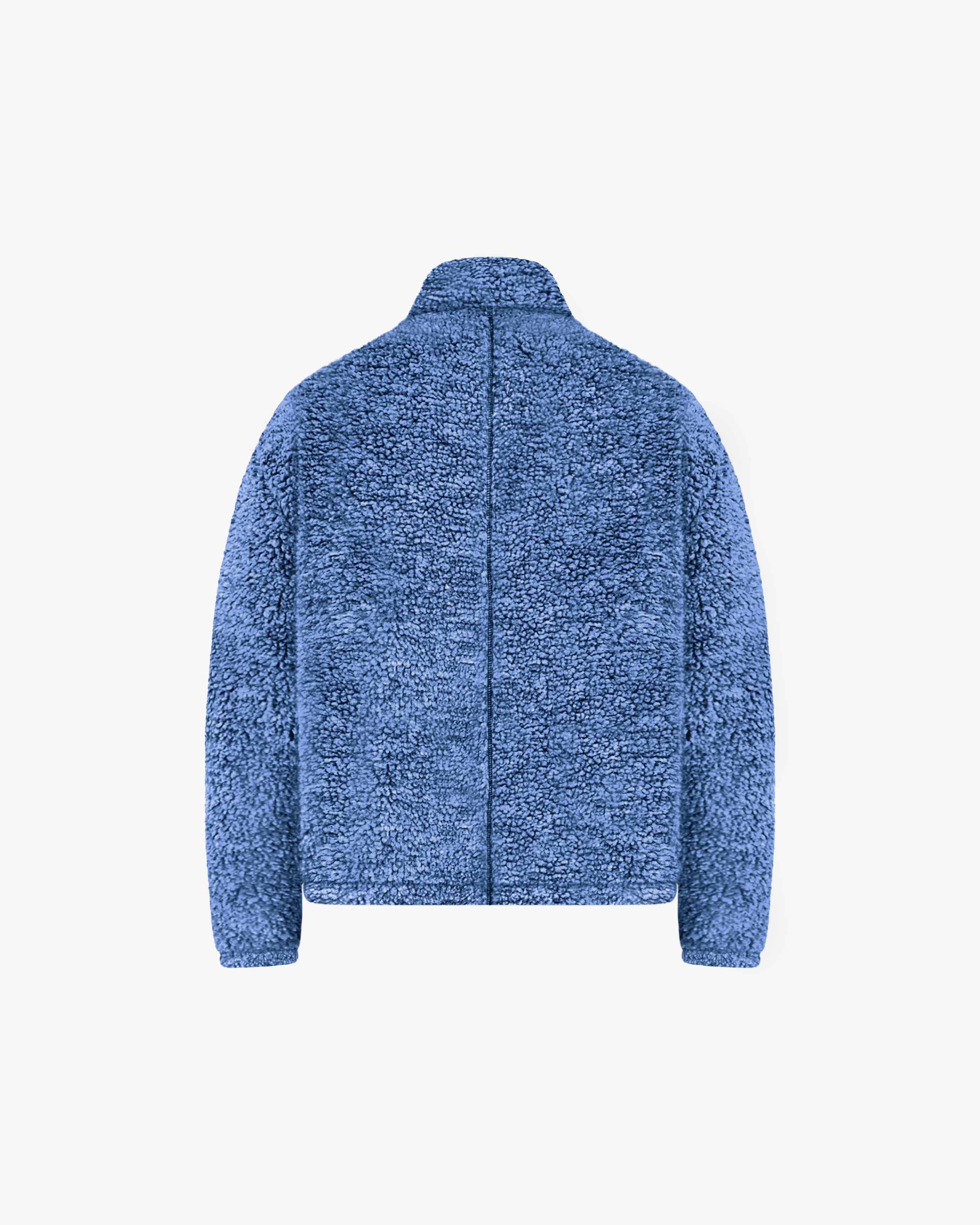 Male model wearing a Blue fleece jacket