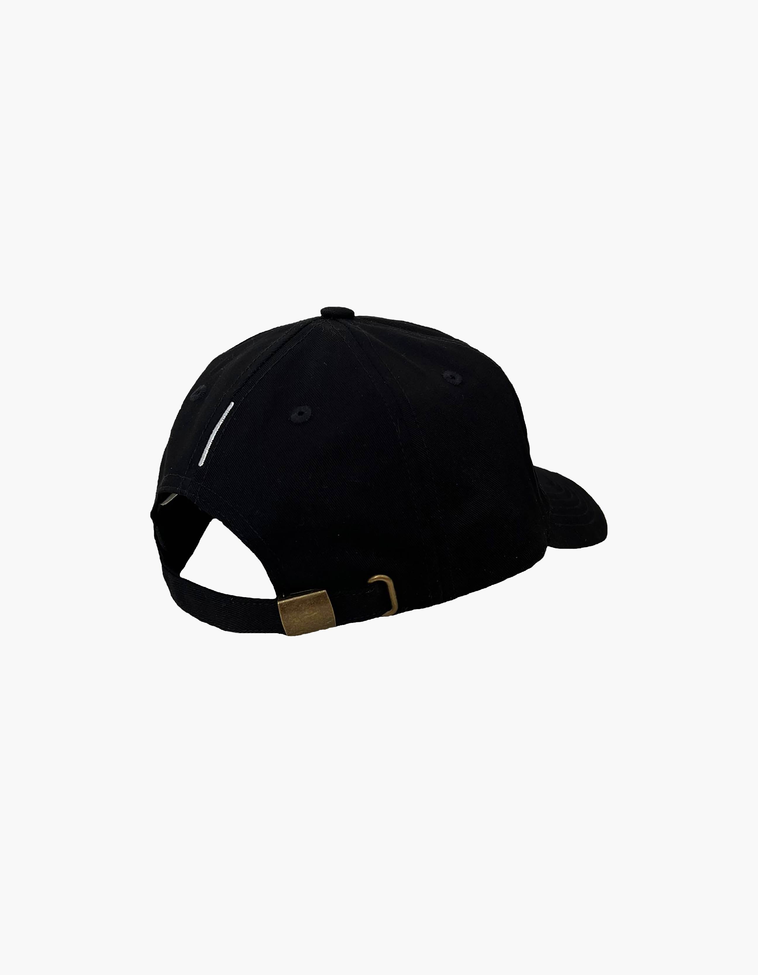 Black cap with brand name embroiderySewage