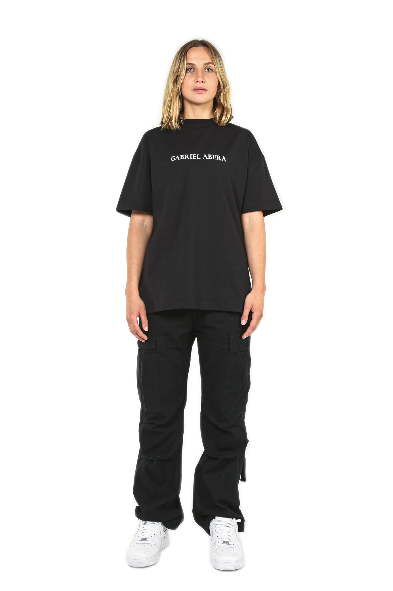 Basic Black T-Shirt with Brandname on Chest, Streetwear Label, Oversize, GABRIEL ABERA, High Quality, 100% Cotton, Tee for Men and Women