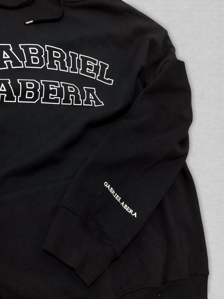 clos up Black oversize hoodie with brand name embroidery