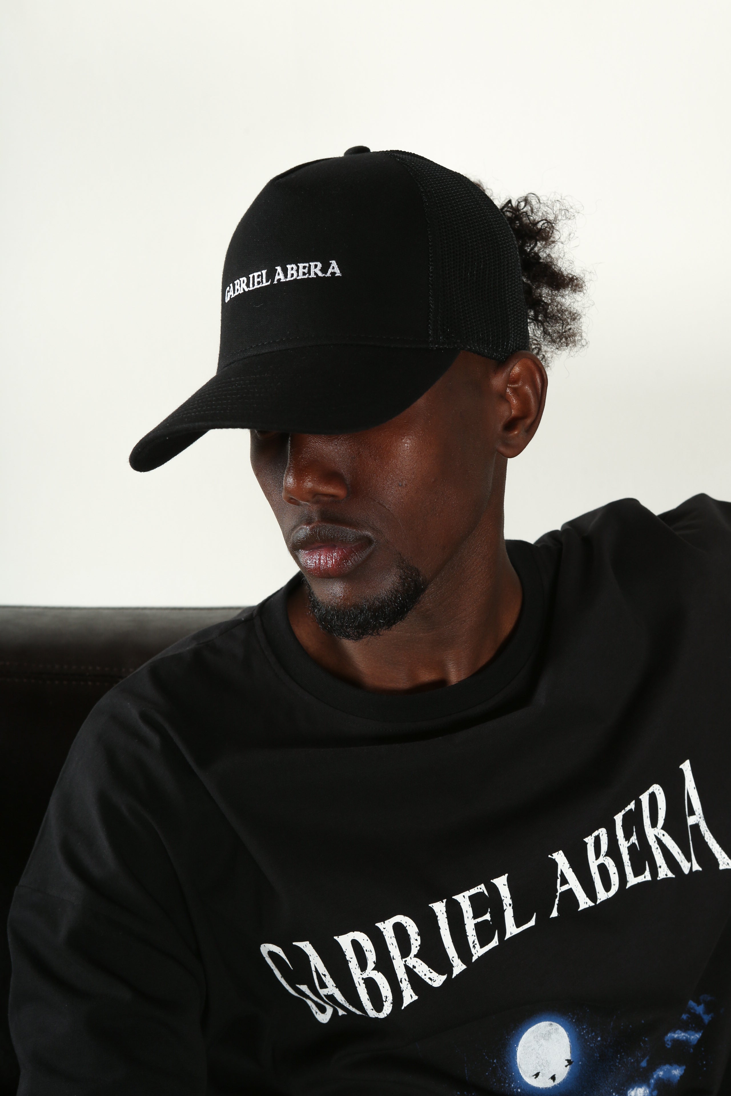Black Snapback Trucker Cap with brandname, Streetwear Label, GABRIEL ABERA, High Quality