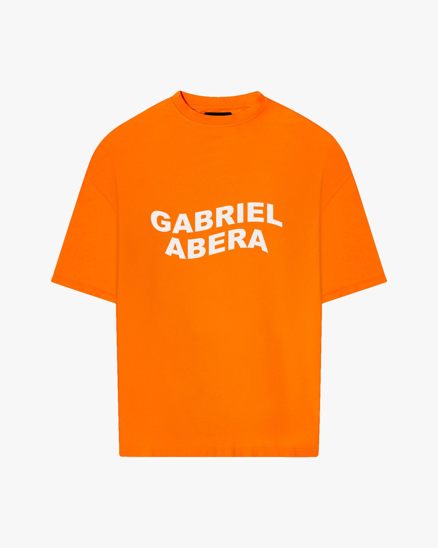 orange oversize tshirt with whitewavy brand name design