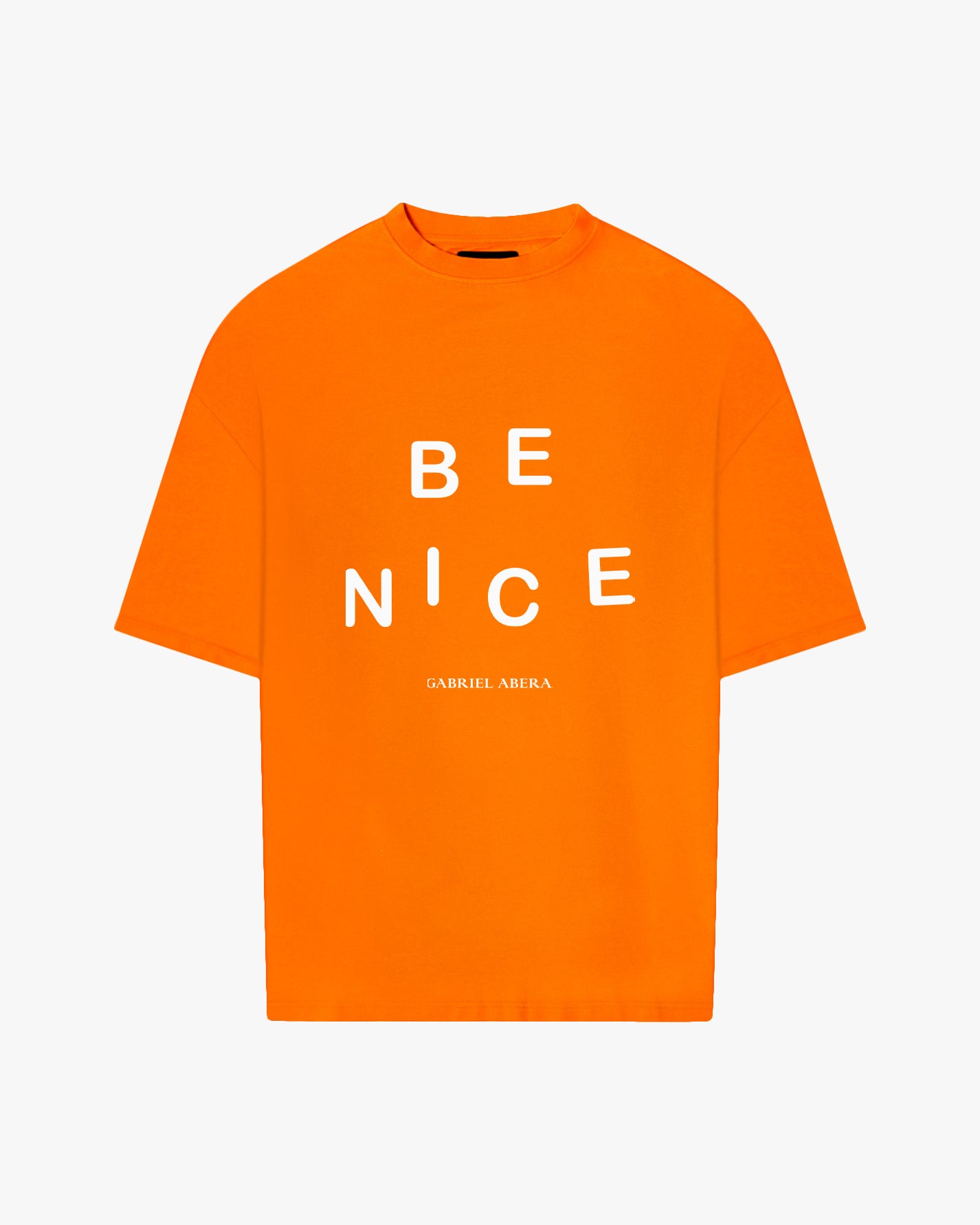 Orange oversize tshirt with "be nice" print on the front 