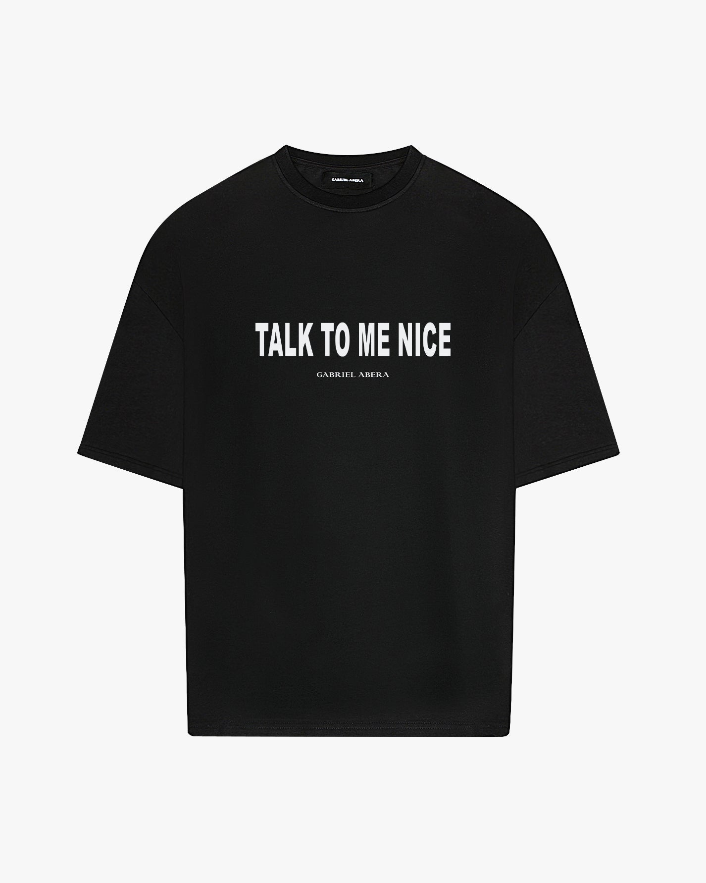 Black oversize tshirt with white talk to me nice design on the front