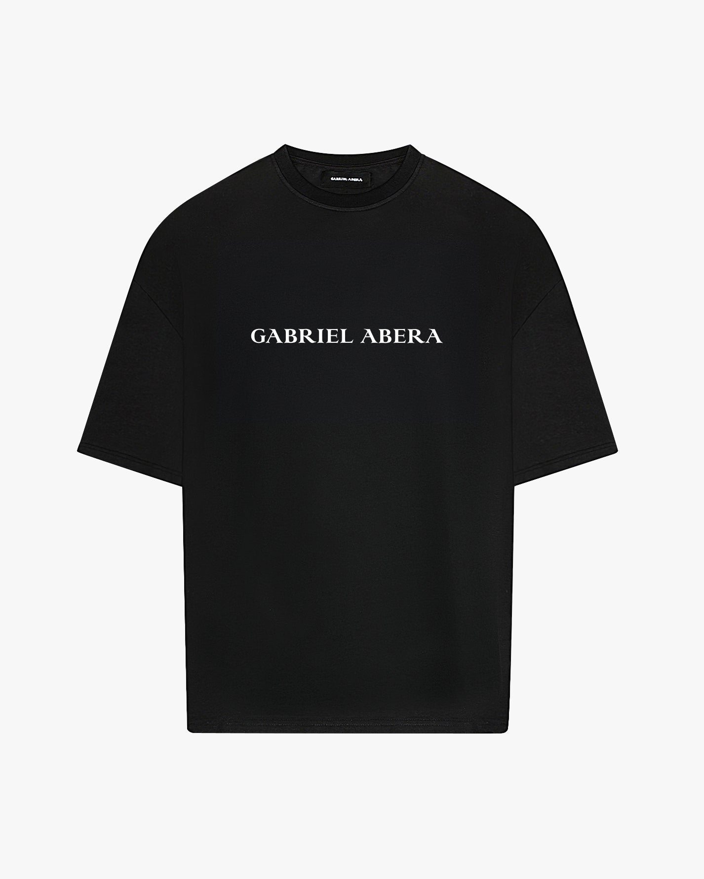 black oversize t shirt with white brand name print