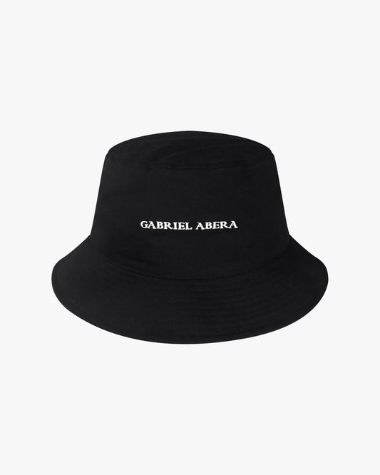 Black bucket hat with brand name embroidery