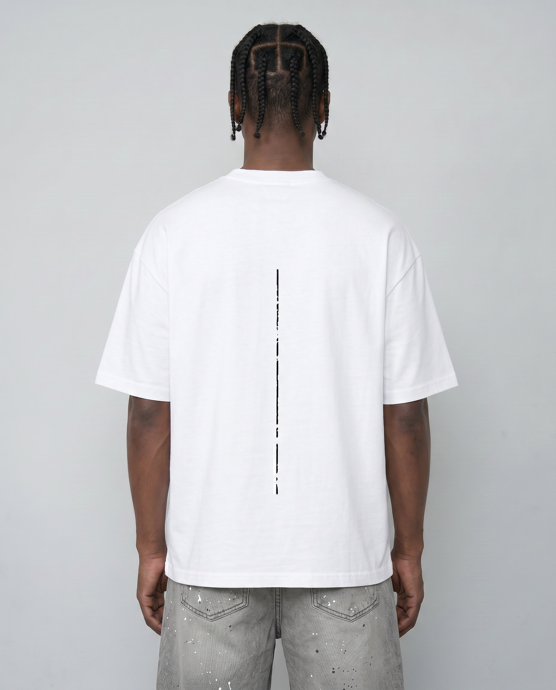 Back view cream white oversized t-shirt minimal design clean streetwear look GABRIEL ABERA