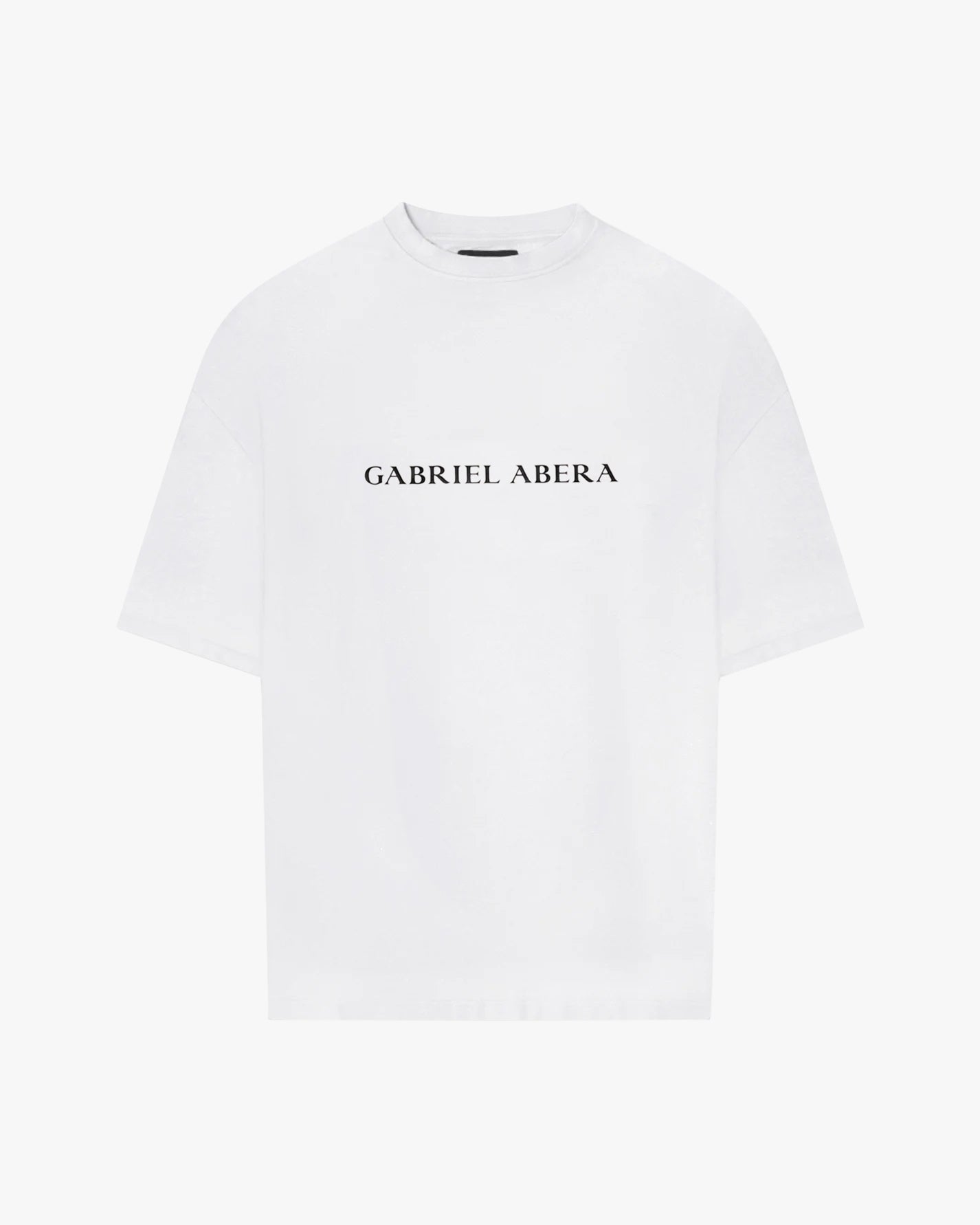 Cream white oversized basic t-shirt by GABRIEL ABERA with black logo print, heavyweight cotton 250 gsm streetwear essential