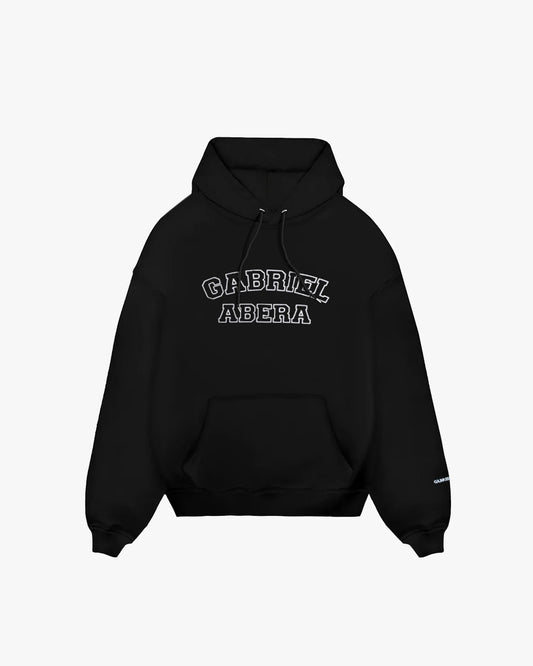 Black oversize hoodie with brand name embroidery