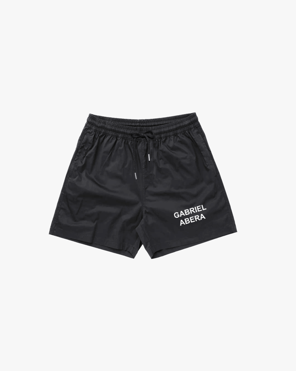 Front view of black Gabriel Abera swim shorts with embroidery – Badehose Herren