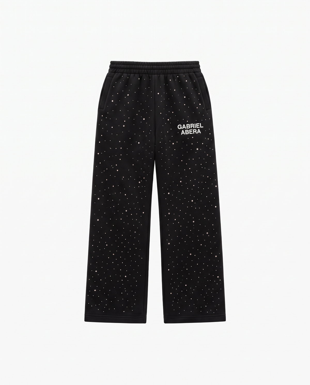 Schwarze GABRIEL ABERA Rhinestone Universe Sweatpants, Unisex Jogginghose mit handgesetzten Strasssteinen im Universe Design