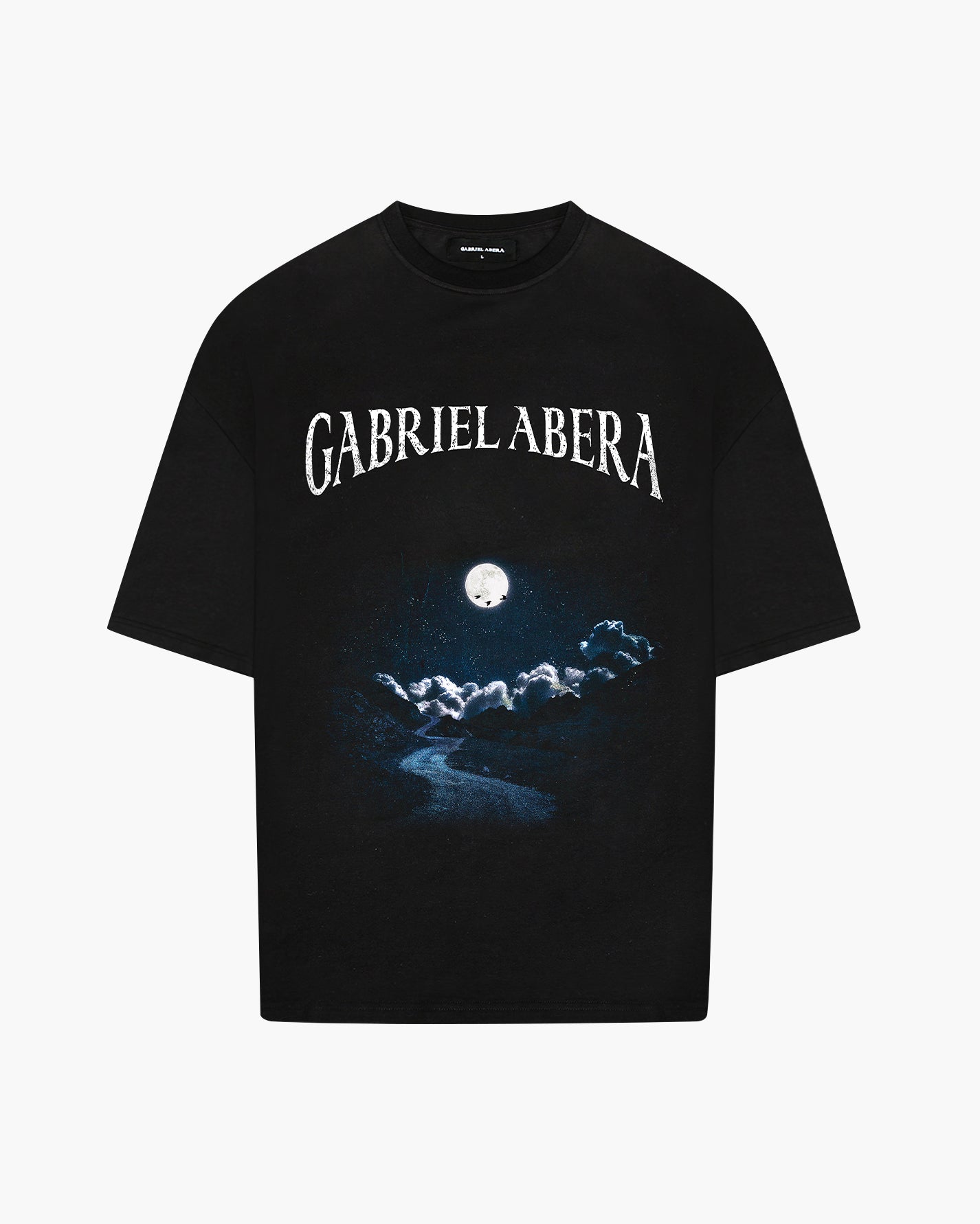Black oversize tshirt with blue moon design in the front 