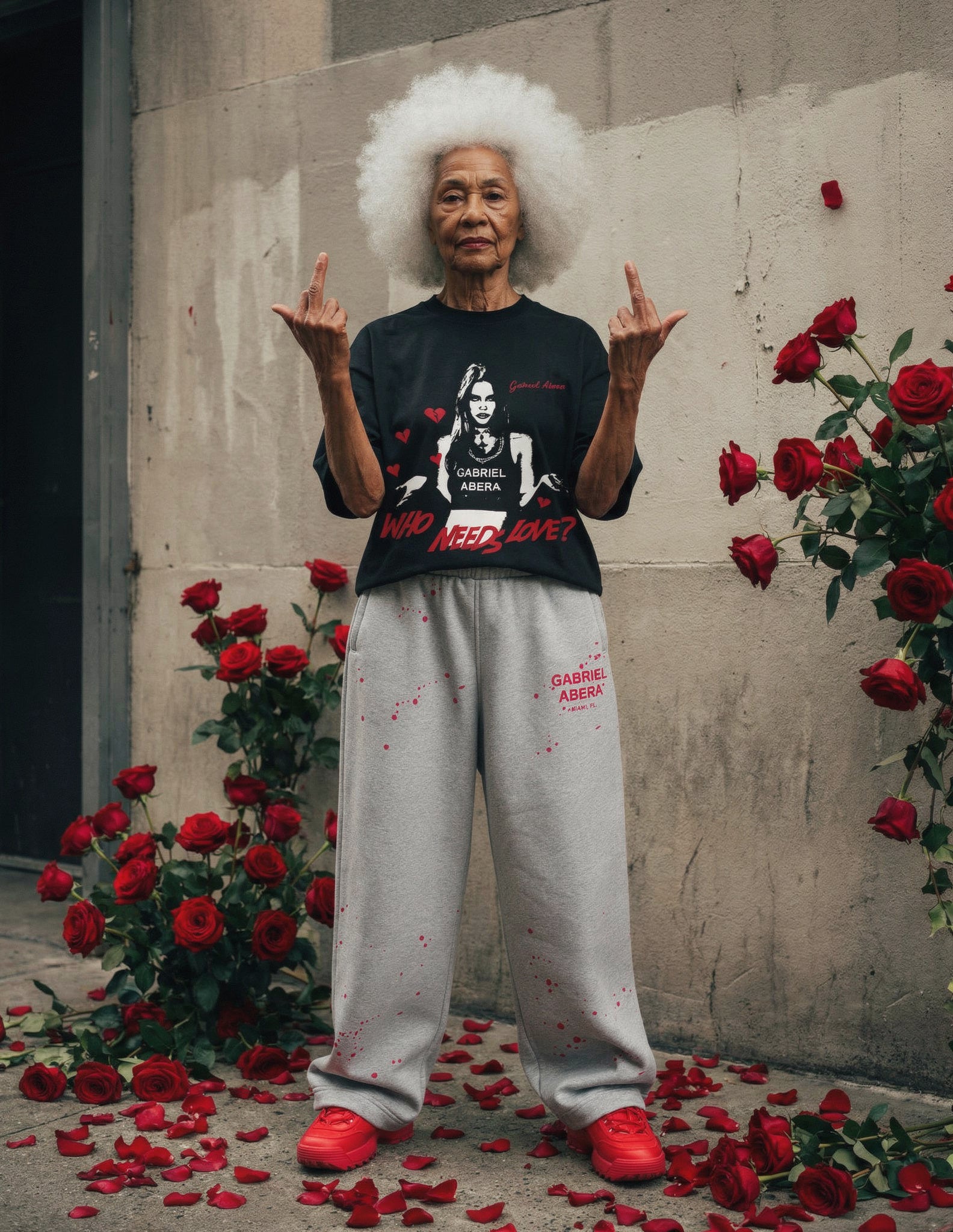 oma trägt rebel heart tshirt der WHO NEEDS LOVE Kollektion von Gabriel Abera zum Valentinstag