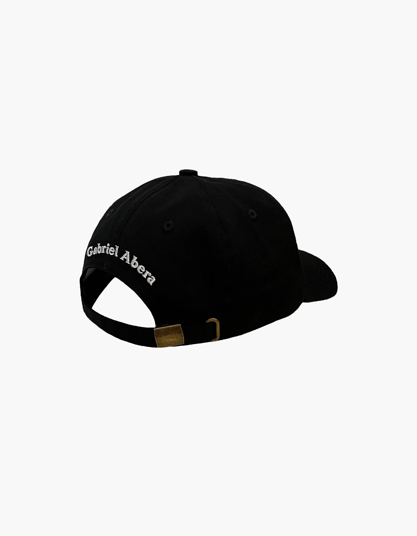 Black Dad Hat Isometric View with white Gabriel Abera Sewage