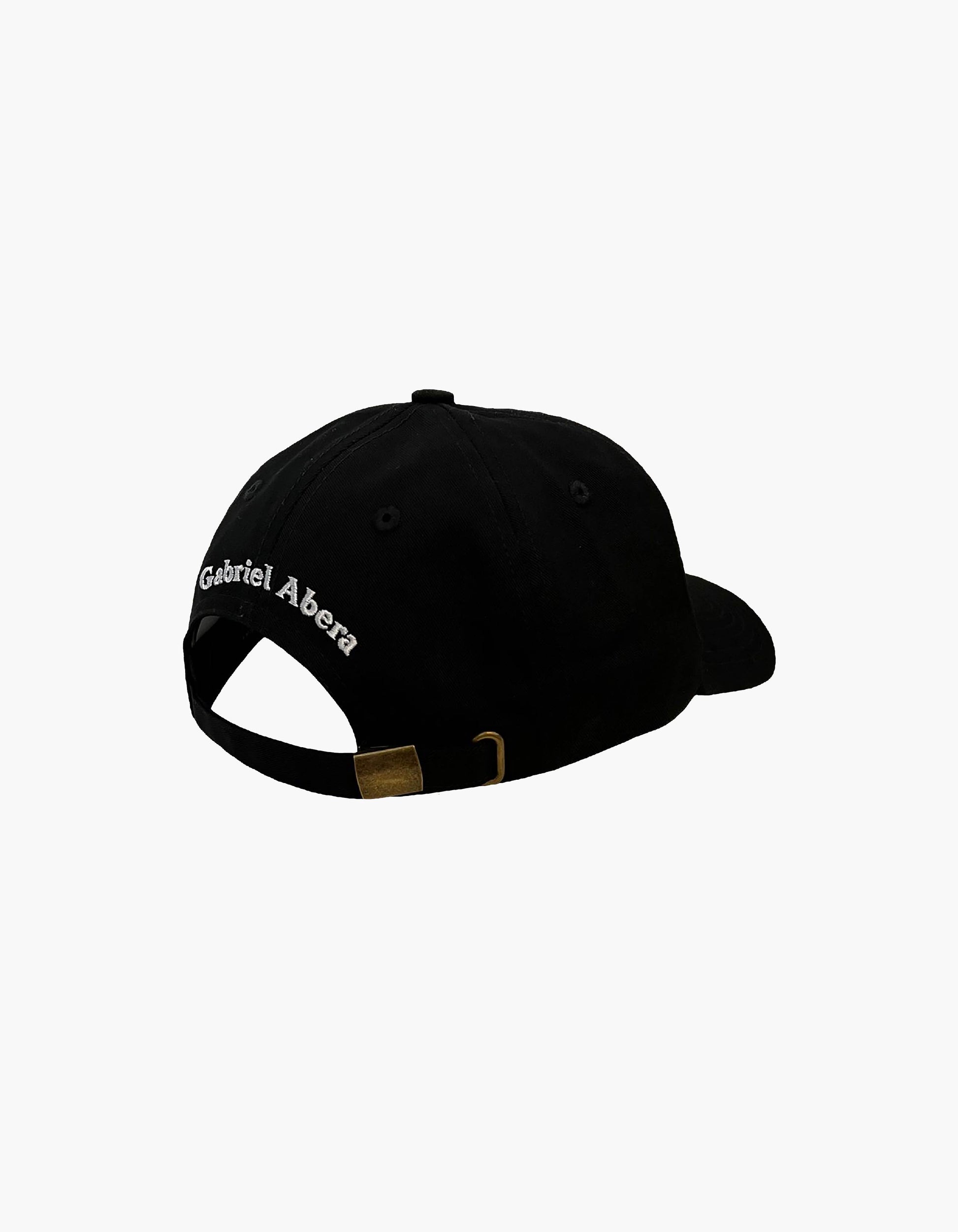 Black Dad Hat Isometric View with white Gabriel Abera Sewage