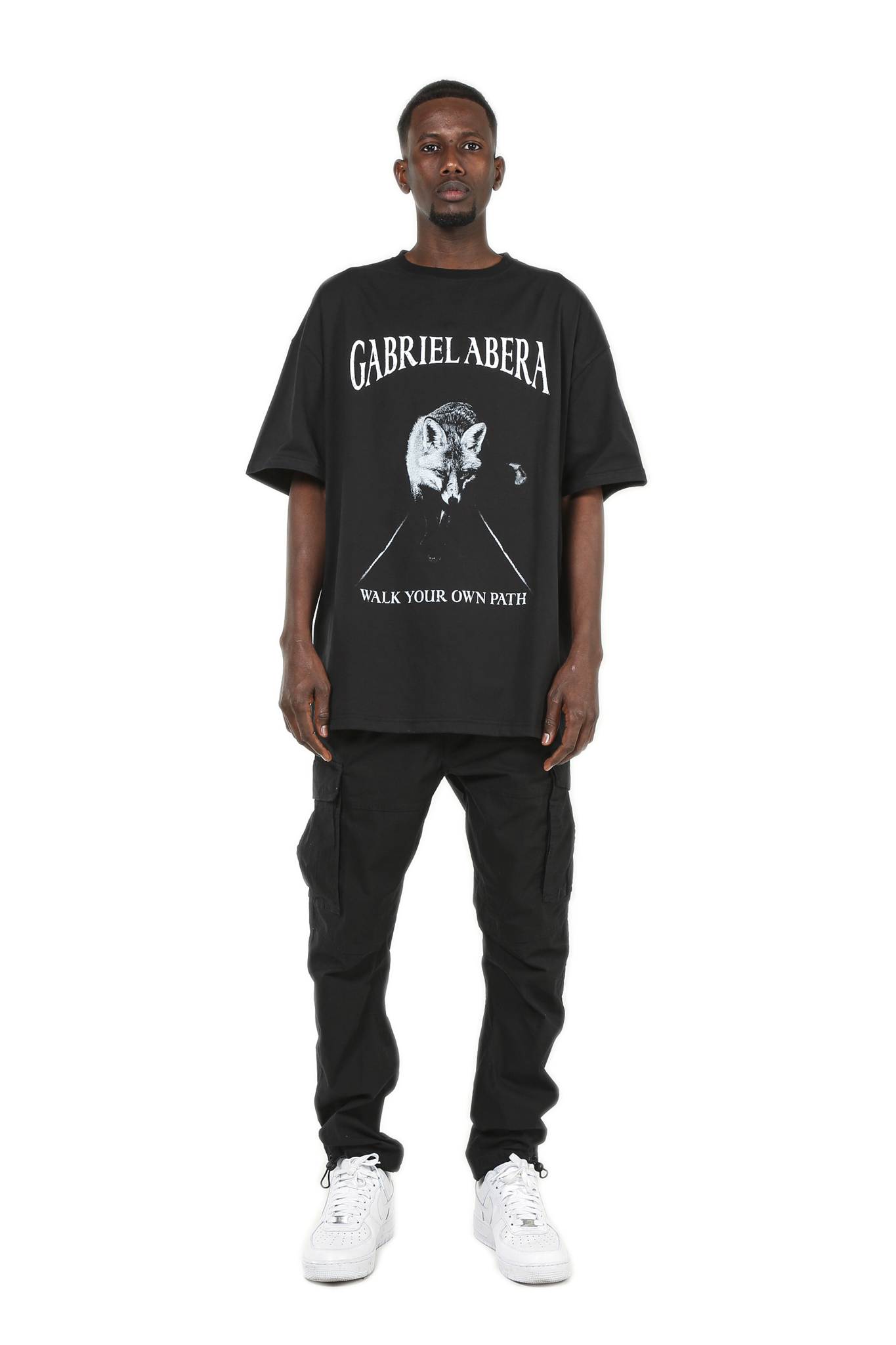 Black T-Shirt with Print on Chest, Streetwear Label, Oversize, GABRIEL ABERA, High Quality, 100% Cotton, Tee for Men and Women