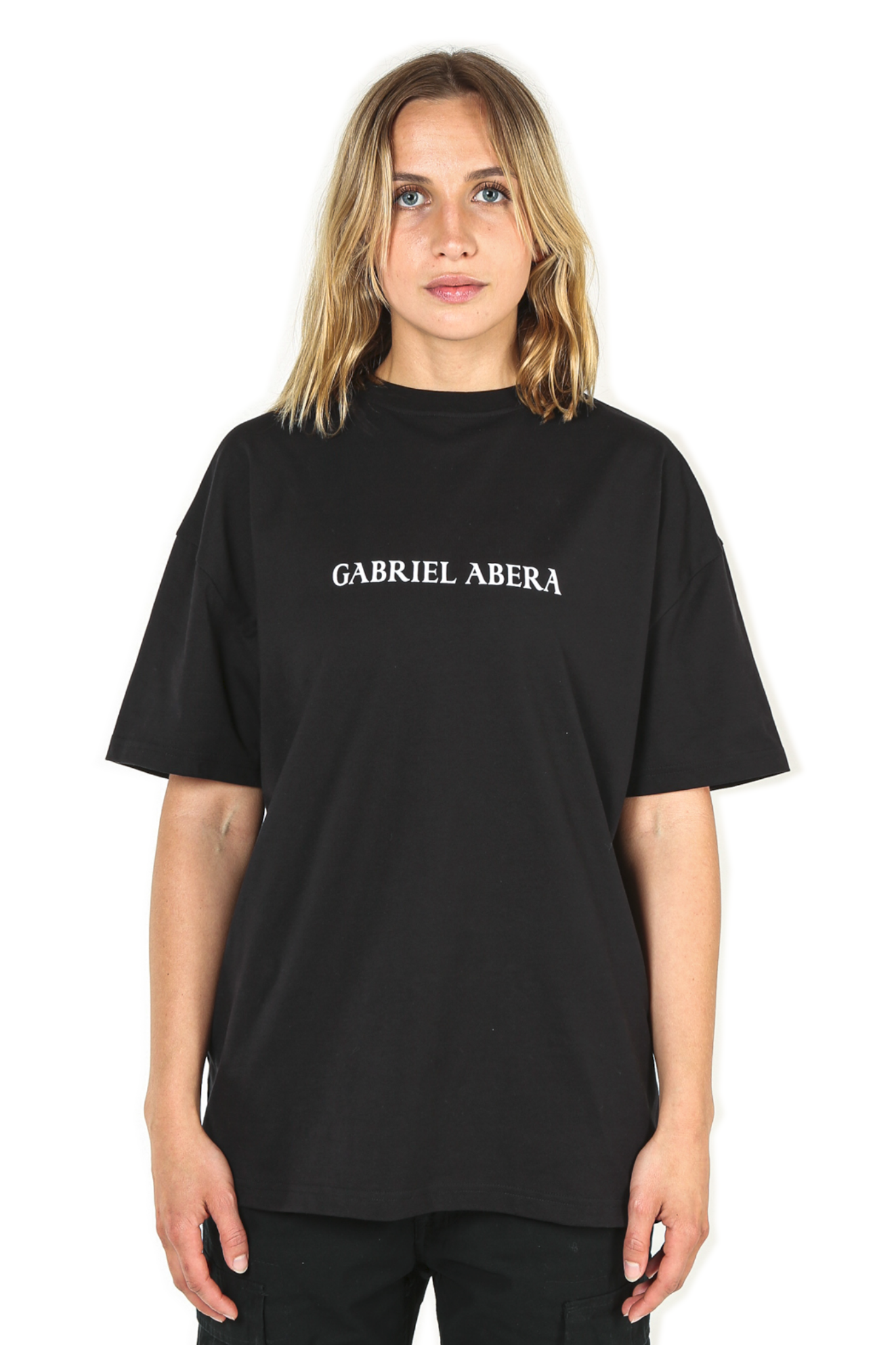 Basic Black T-Shirt with Brandname on Chest, Streetwear Label, Oversize, GABRIEL ABERA, High Quality, 100% Cotton, Tee for Men and Women