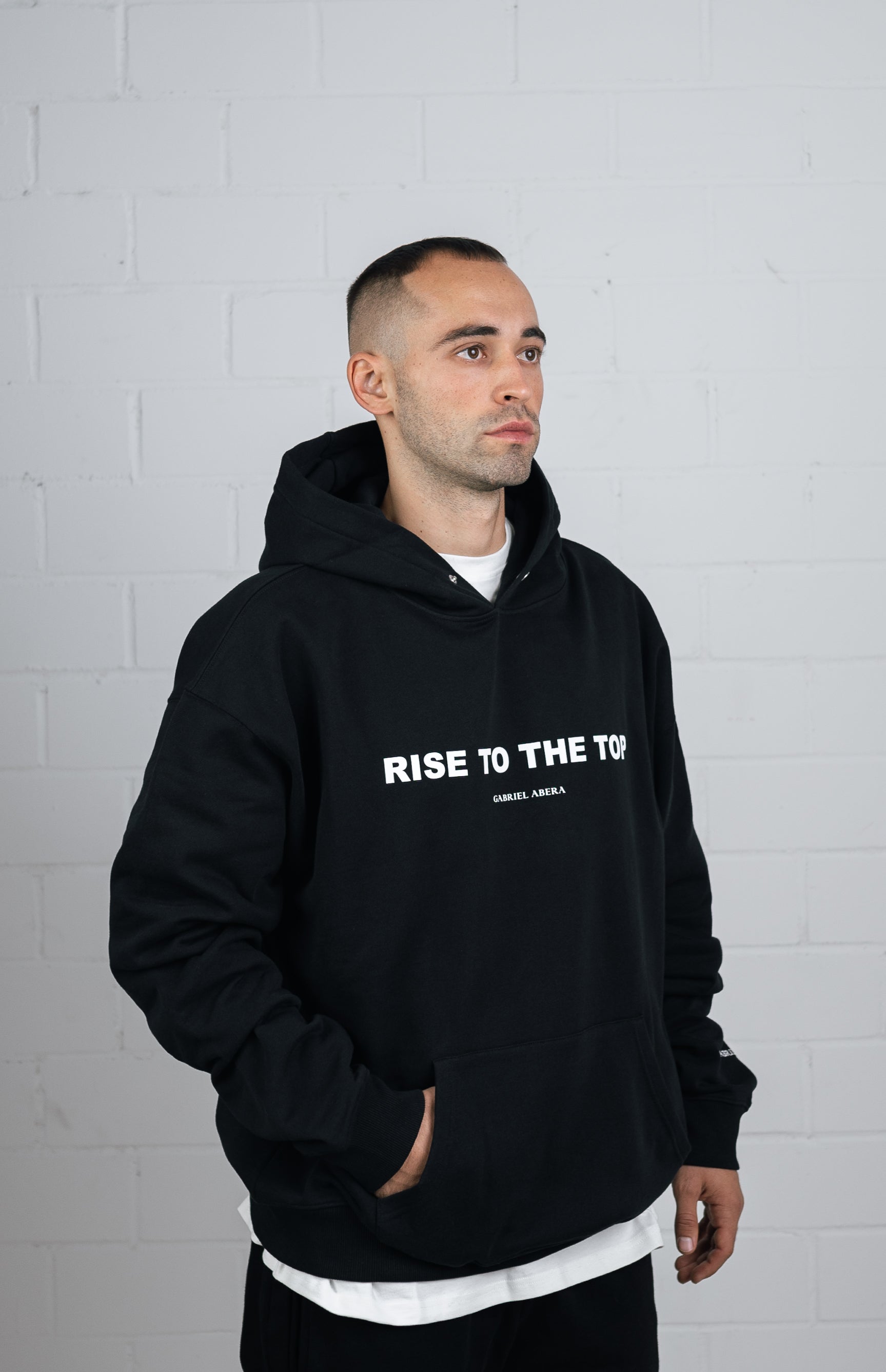 Parametric View Black Hoodie worn by male model