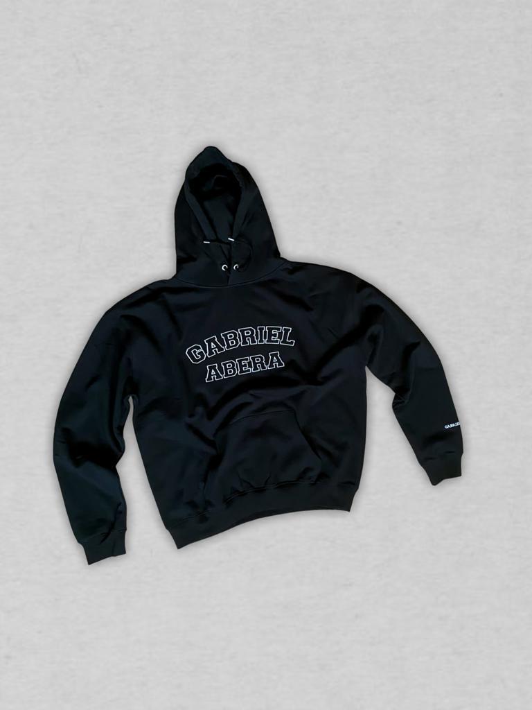 Black oversize hoodie with brand name embroidery