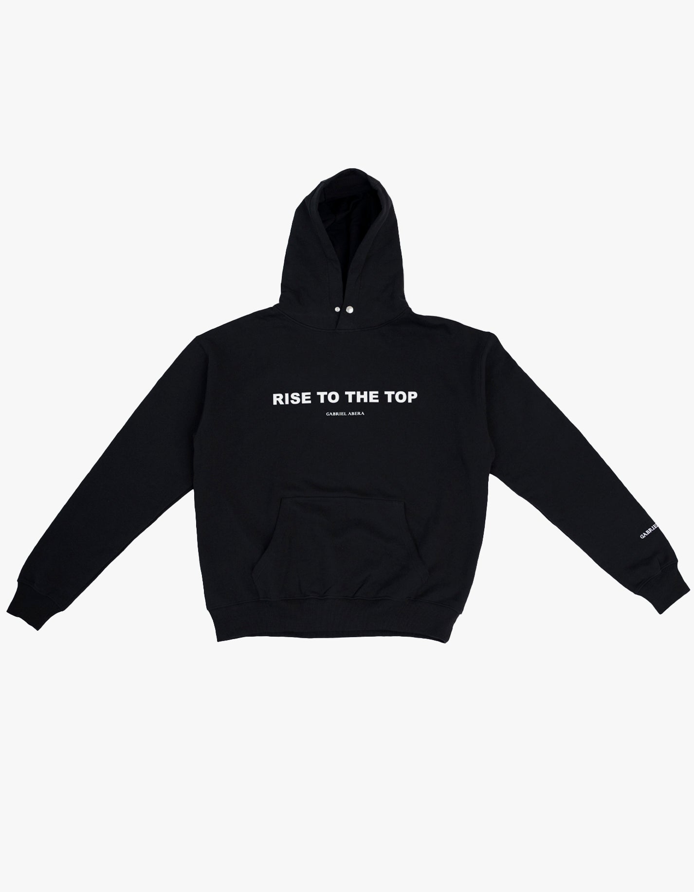 Black oversize hoodie with white rise to the top embroidery